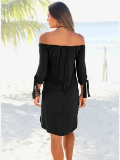 Robe de plage style carmen avec manches ¾ et finition élastique