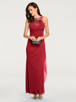 Robe de soirée avec col en dentelle et fronces