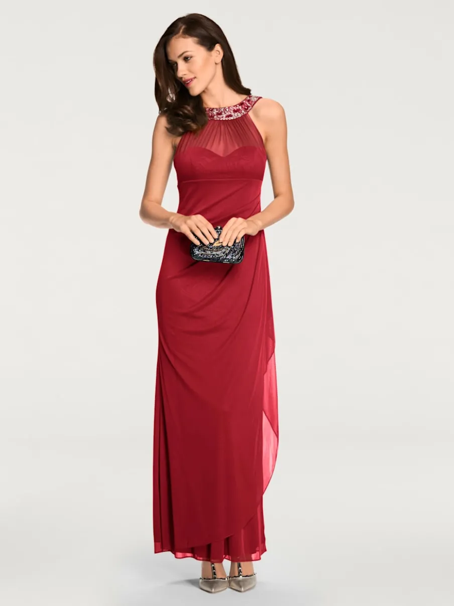 Robe de soirée avec col en dentelle et fronces