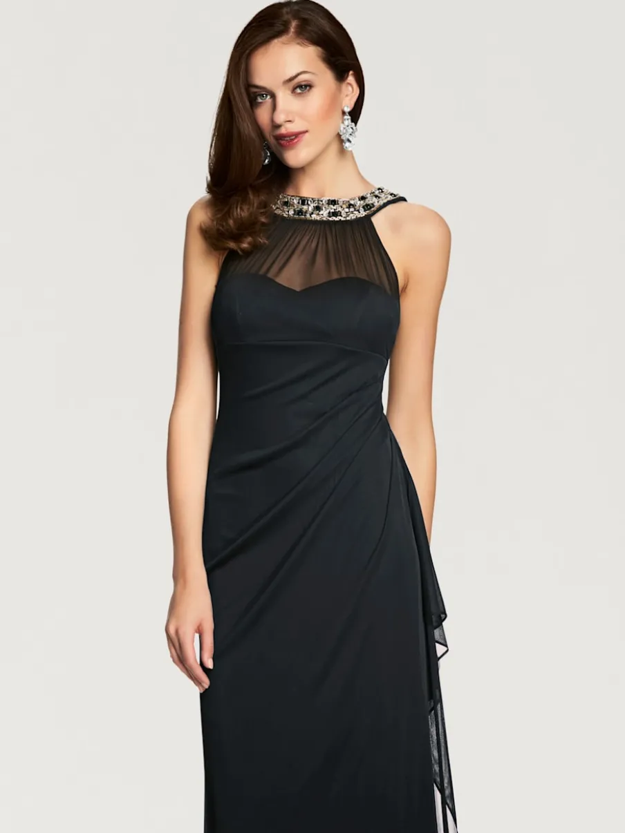 Robe de soirée avec col en dentelle et fronces
