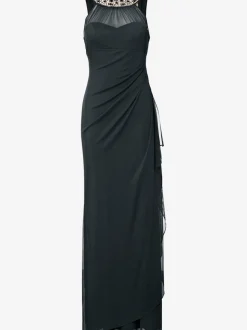 Robe de soirée avec col en dentelle et fronces