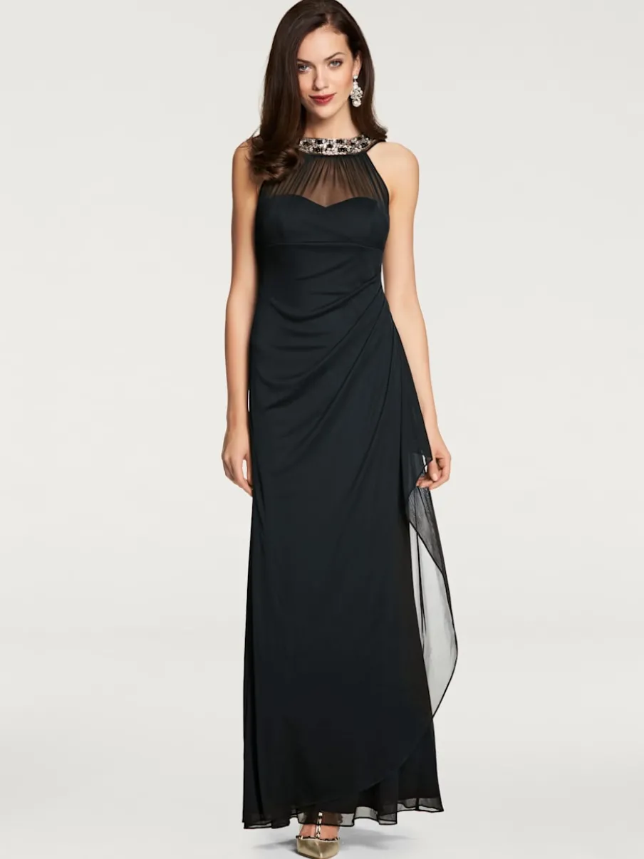 Robe de soirée avec col en dentelle et fronces