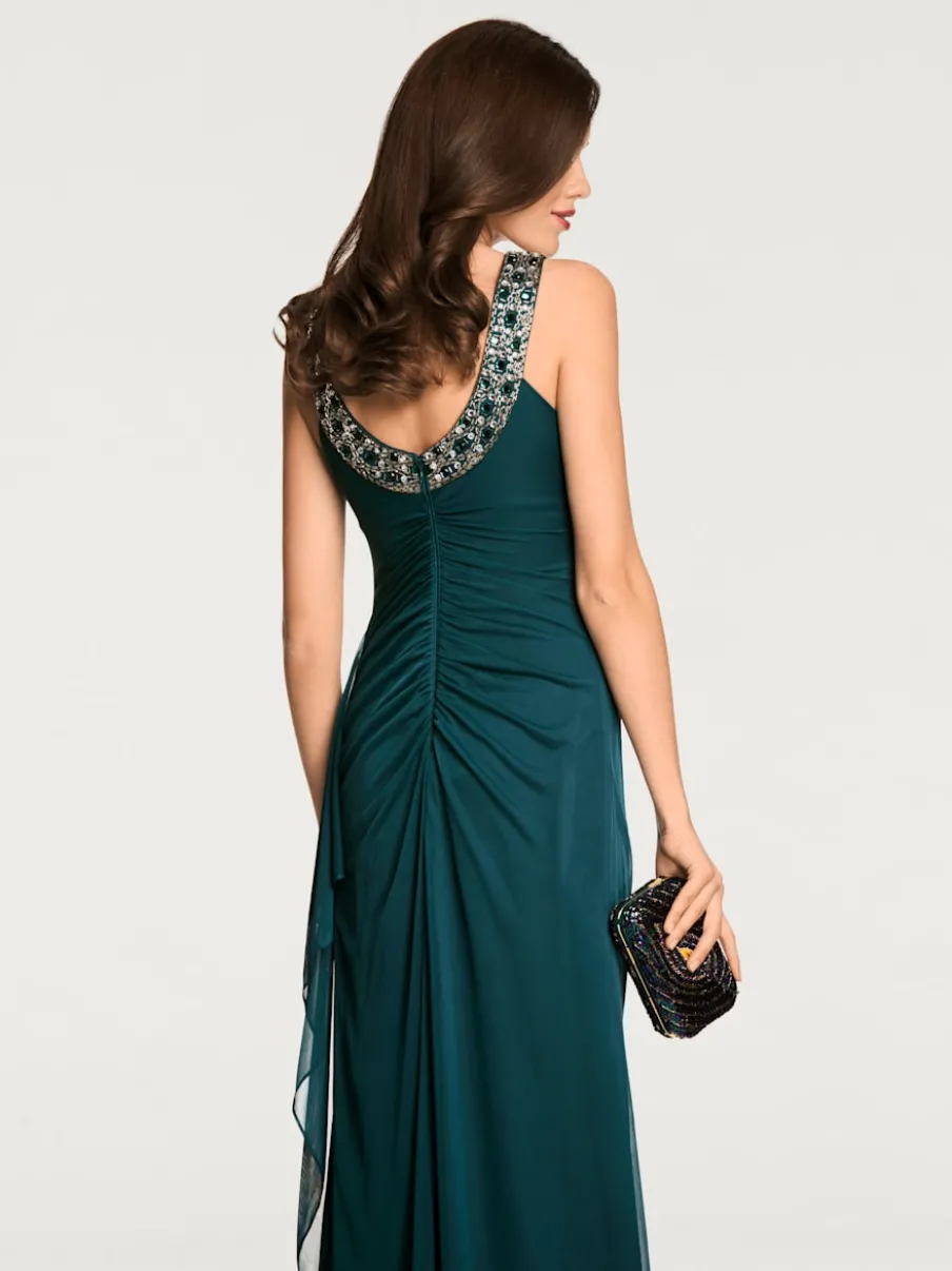 Robe de soirée avec col en dentelle et fronces