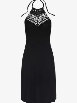 Robe dos-nu en jersey viscose avec empiècement crochet et longueur genou
