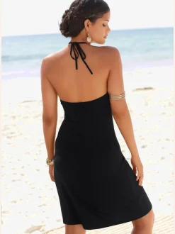 Robe dos-nu en jersey viscose avec empiècement crochet et longueur genou