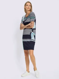 Robe droite à col rond avec rayures graphiques et manches courtes