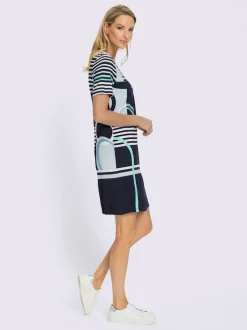 Robe droite à col rond avec rayures graphiques et manches courtes