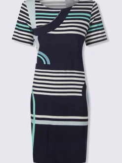 Robe droite à col rond avec rayures graphiques et manches courtes