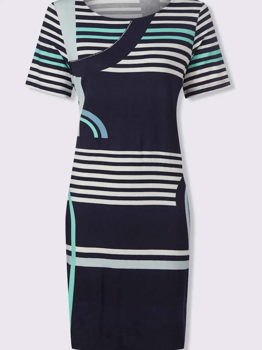Robe droite à col rond avec rayures graphiques et manches courtes