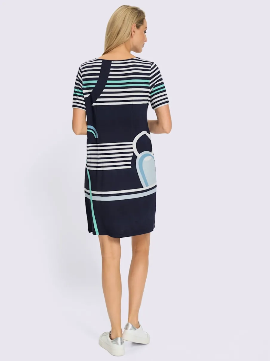 Robe droite à col rond avec rayures graphiques et manches courtes