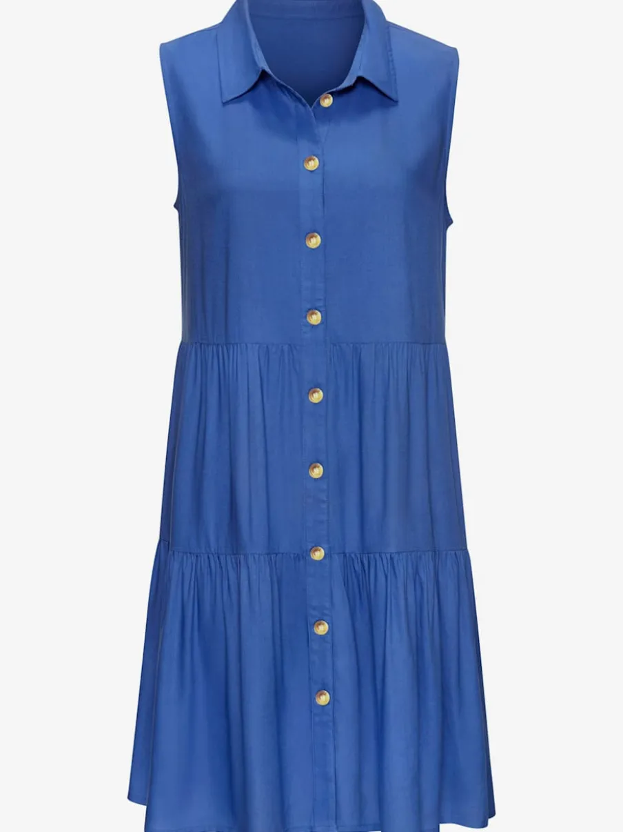 Robe d'été col chemisier boutonnée en viscose fluide
