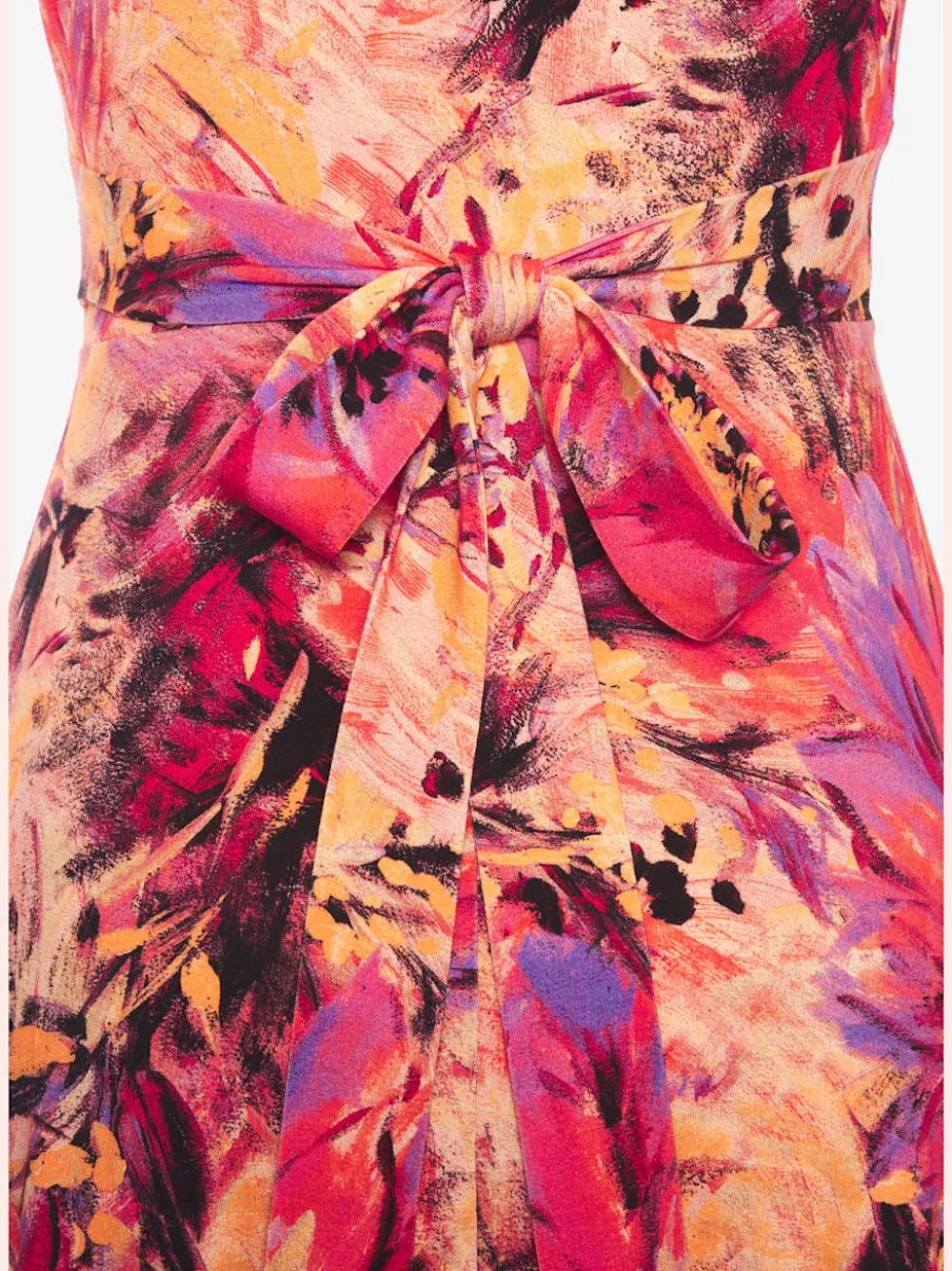 Robe d'été col en v imprimée jupe ample viscose douce