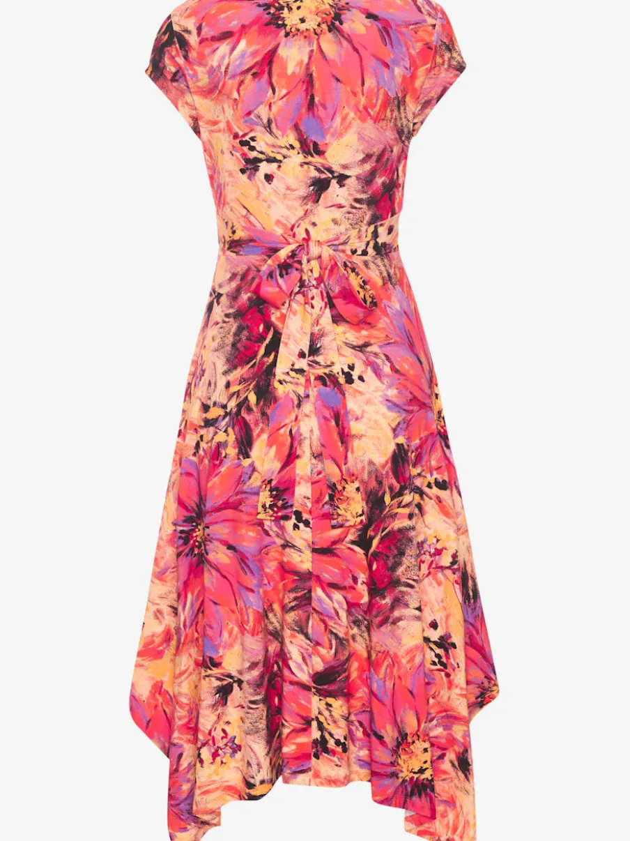 Robe d'été col en v imprimée jupe ample viscose douce