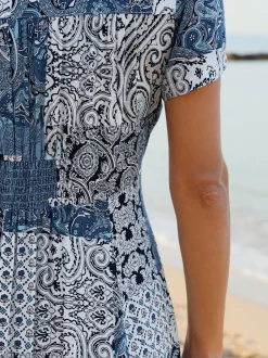 Robe d'été à col rond manches courtes motif patchwork