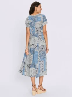 Robe d'été à col rond manches courtes motif patchwork