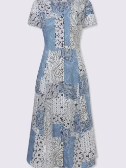 Robe d'été à col rond manches courtes motif patchwork