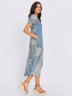Robe d'été à col rond manches courtes motif patchwork