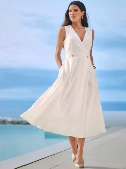 Robe d'été à col V avec effet cache-cœur et poches cousues