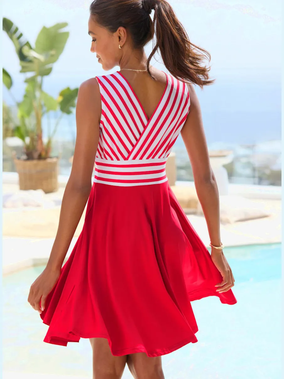 Robe d'été à col V profond et jupe imprimée avec effet cache-cœur