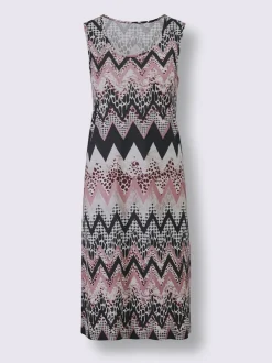 Robe d'été à encolure ronde motif zigzag jersey fin