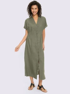 Robe d'été en lin léger avec col chemise et boutonnière