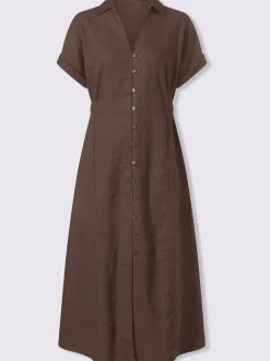 Robe d'été en lin léger avec col chemise et boutonnière