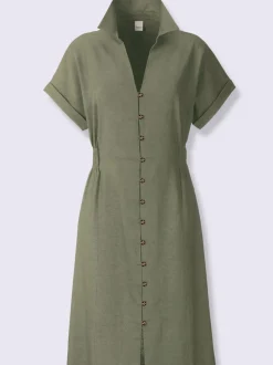 Robe d'été en lin léger avec col chemise et boutonnière