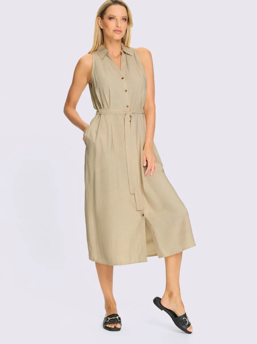Robe d'été en lin sans manches avec ceinture nouée