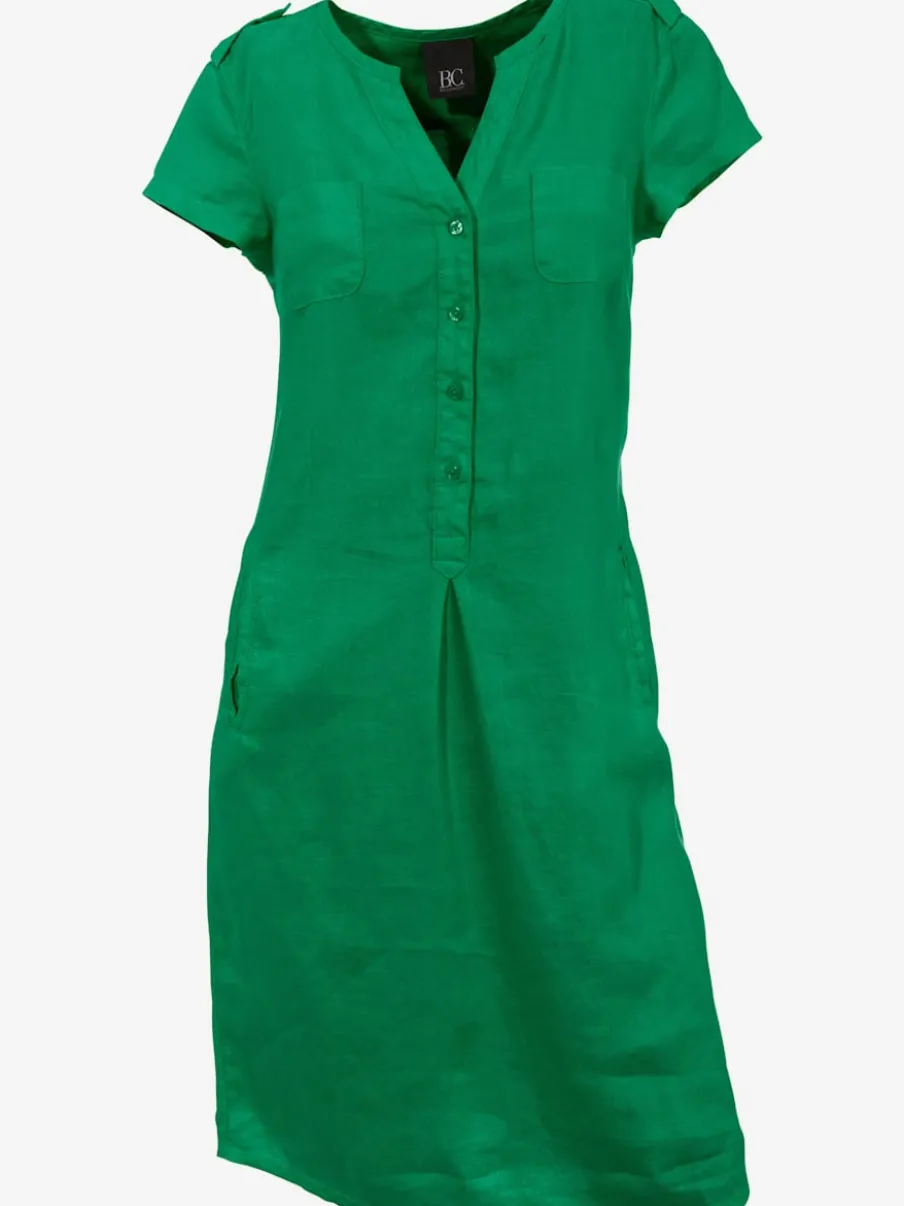 Robe d'été en pur lin avec encolure ronde et poches