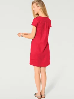 Robe d'été en pur lin avec encolure ronde et poches