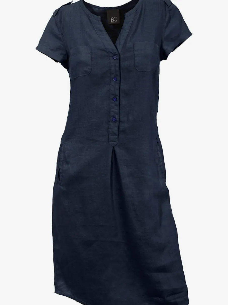 Robe d'été en pur lin avec encolure ronde et poches