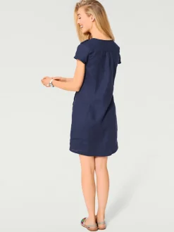 Robe d'été en pur lin avec encolure ronde et poches