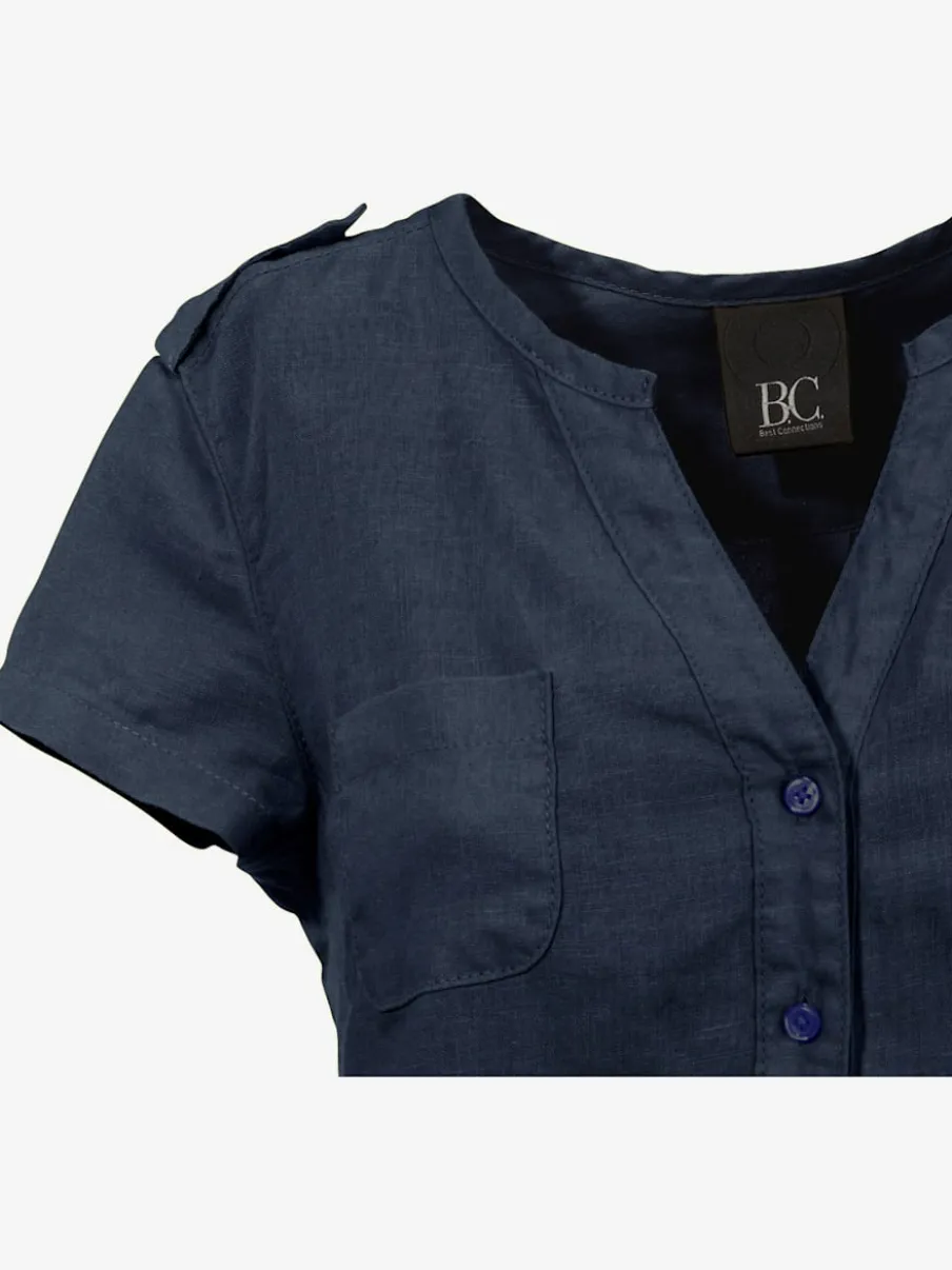 Robe d'été en pur lin avec encolure ronde et poches