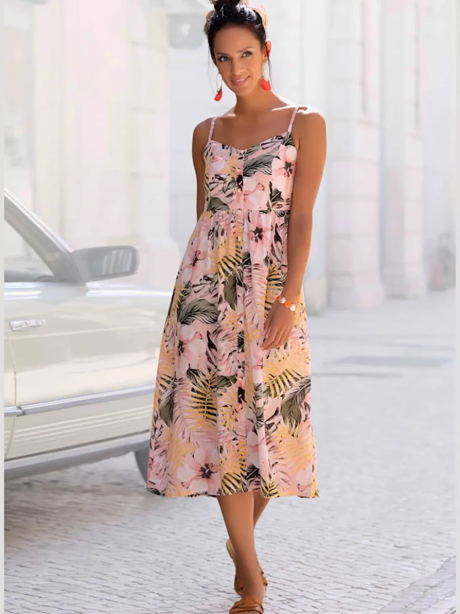 Robe d'été fleurie avec bretelles spaghetti et boutons