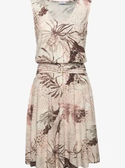 Robe d'été imprimée à encolure en V avec ceinture décorative