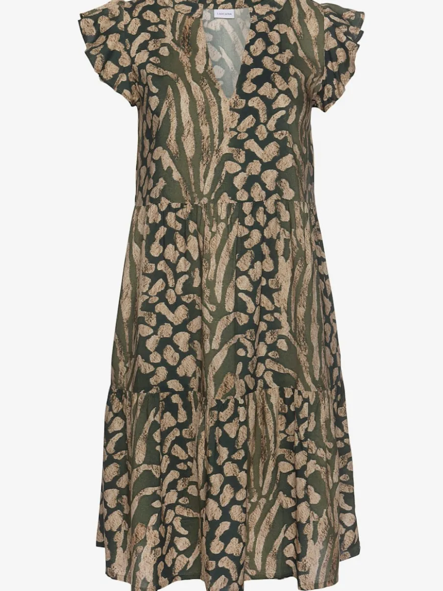 Robe d'été imprimée à encolure en V et manches chauve-souris