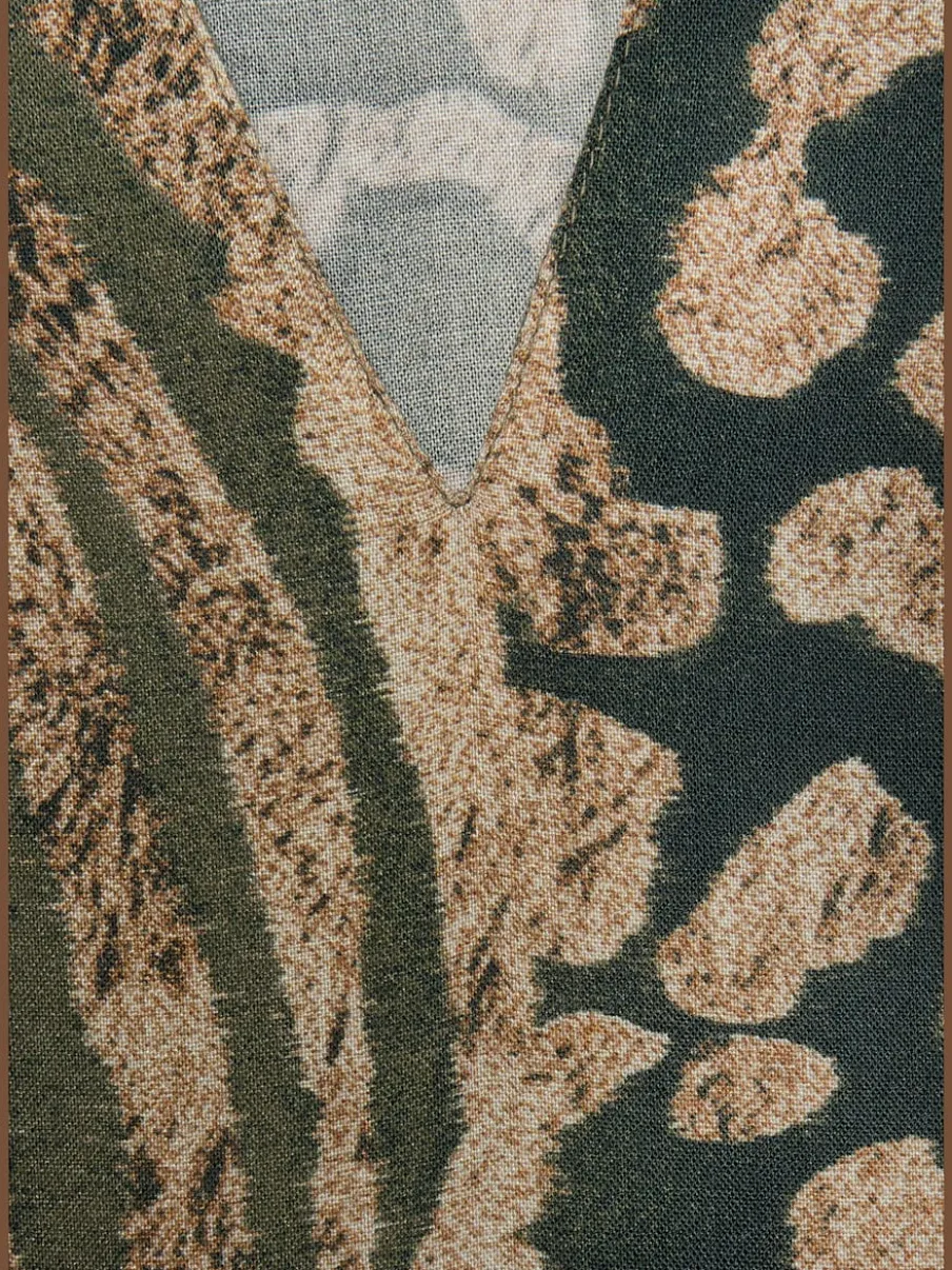 Robe d'été imprimée à encolure en V et manches chauve-souris