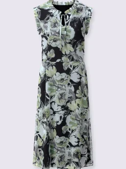 Robe d'été imprimée à encolure ronde et manches dentelle