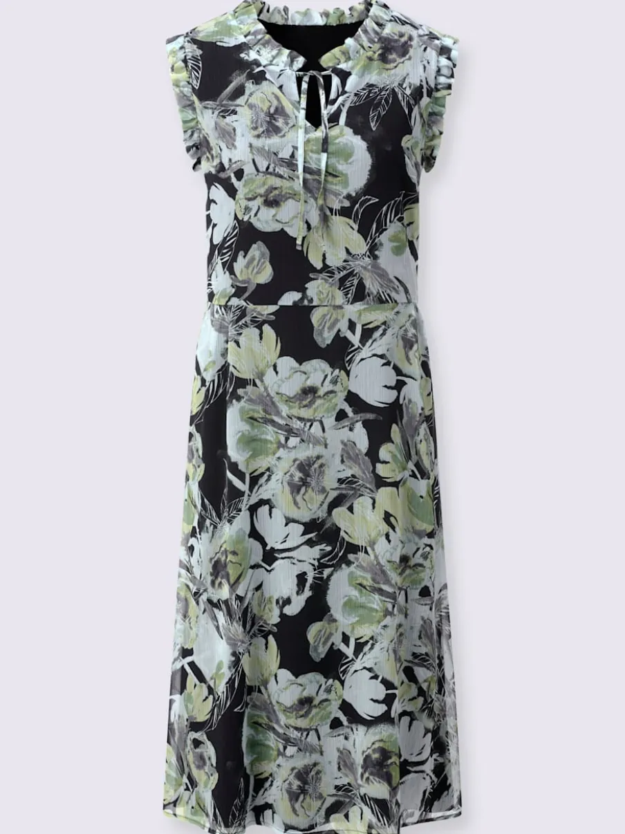 Robe d'été imprimée à encolure ronde et manches dentelle