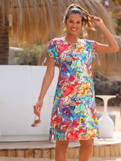 Robe d'été légère avec col rond et mancherons noués