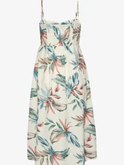 Robe d'été mi-longue sans manches avec bretelles spaghetti et patte de boutonnage