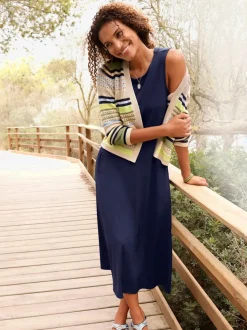 Robe d'été sans manches à encolure ronde avec poches pratiques