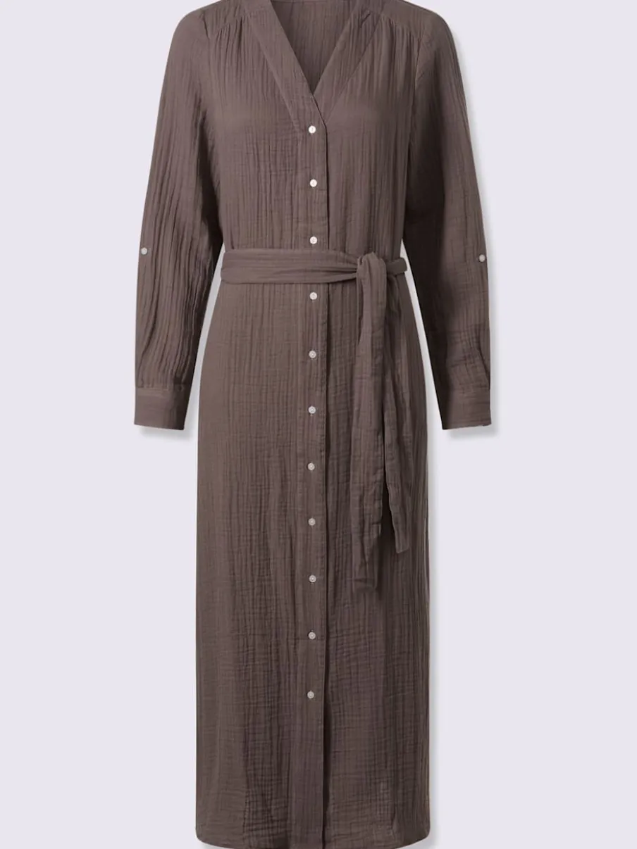 Robe en coton avec encolure en V et manches retroussables