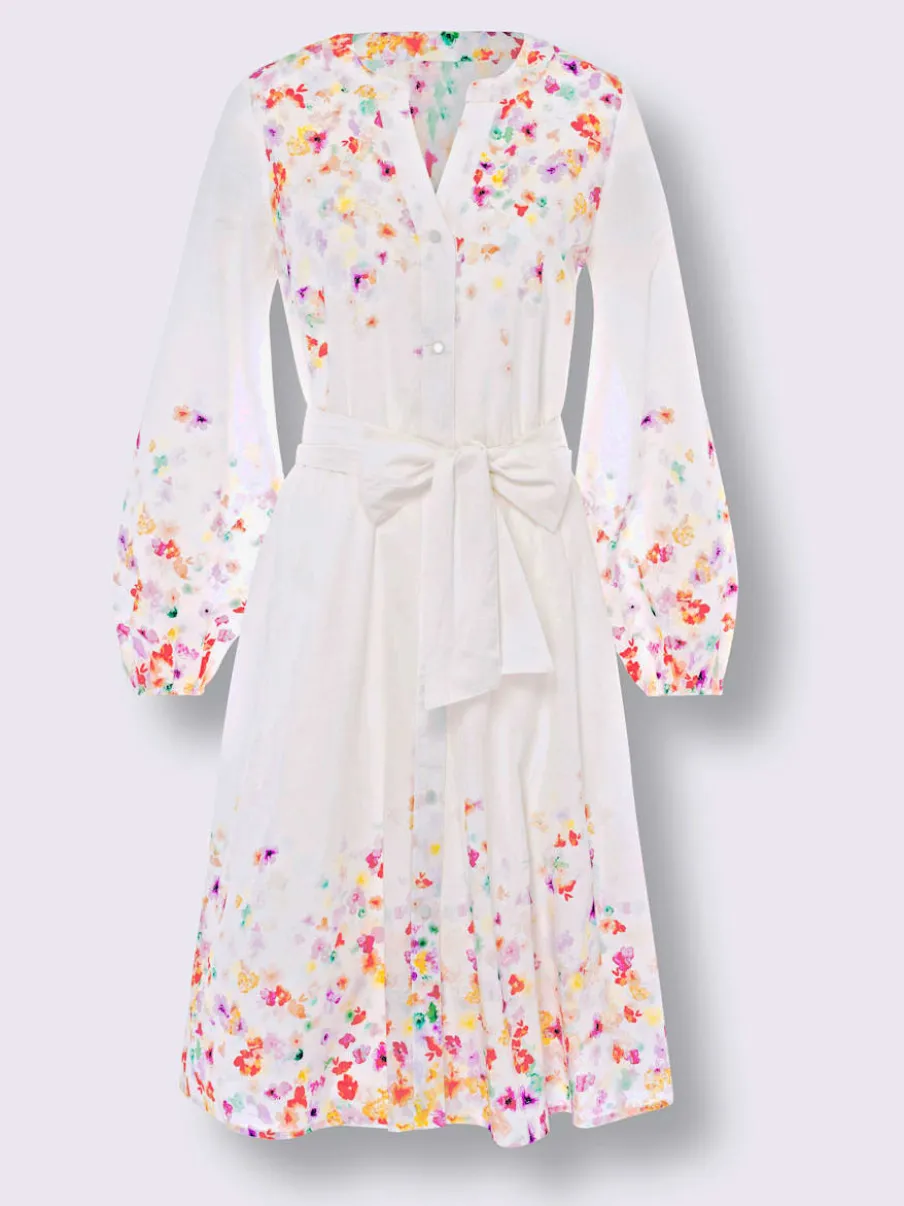 Robe en coton à motifs floraux manches longues et ceinture