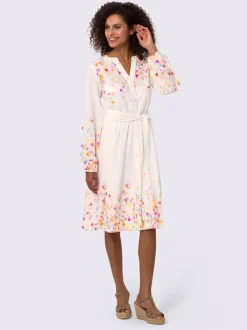 Robe en coton à motifs floraux manches longues et ceinture