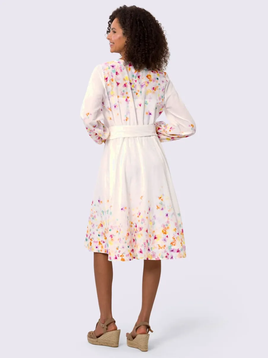 Robe en coton à motifs floraux manches longues et ceinture