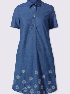 Robe en jean avec col chemise et broderie florale