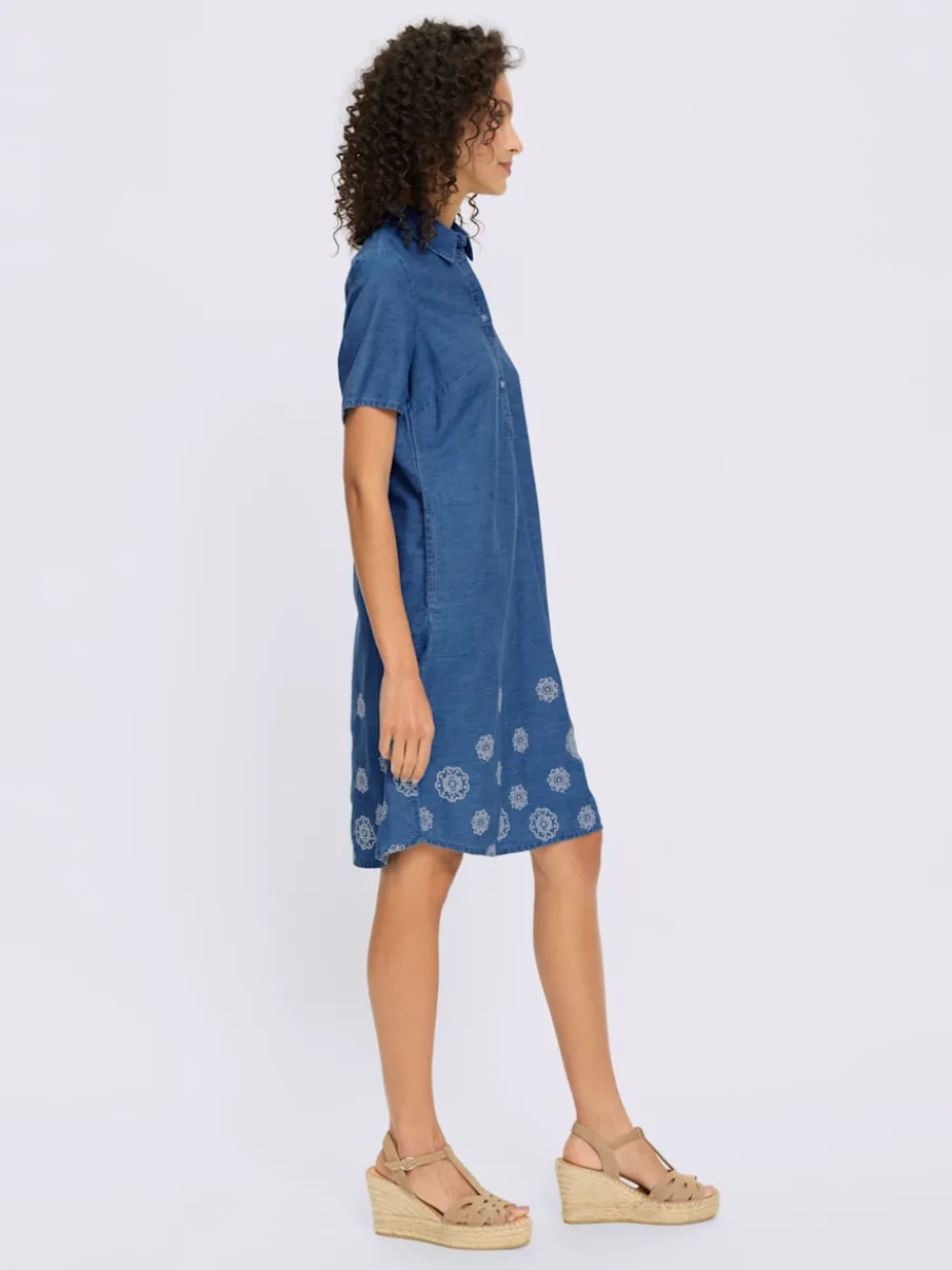 Robe en jean avec col chemise et broderie florale