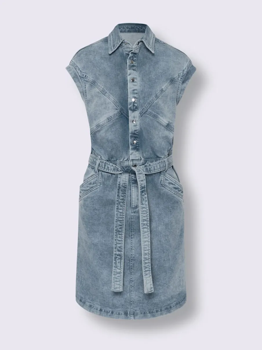Robe en jean avec col chemise et manches courtes