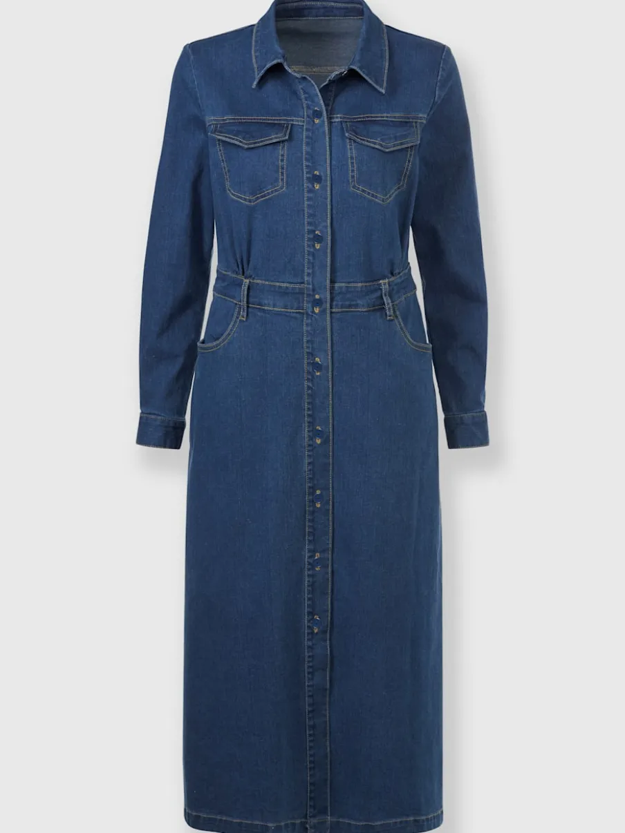 Robe en jean avec col chemise et fente arrière